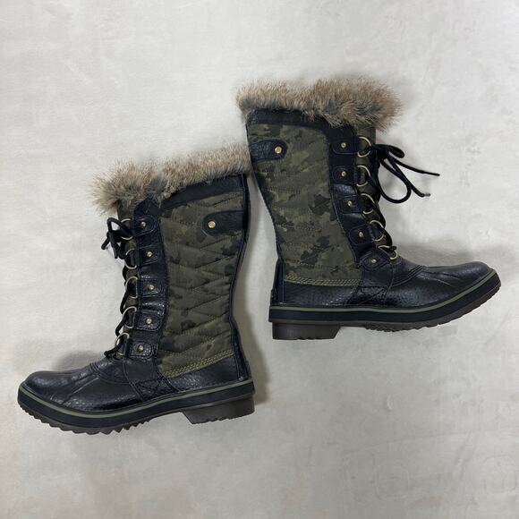 Sorel Tofino II Winter Snow Boot Green Camo with Faux Fur Waterproof US 6.5 - Picture 2 of 6